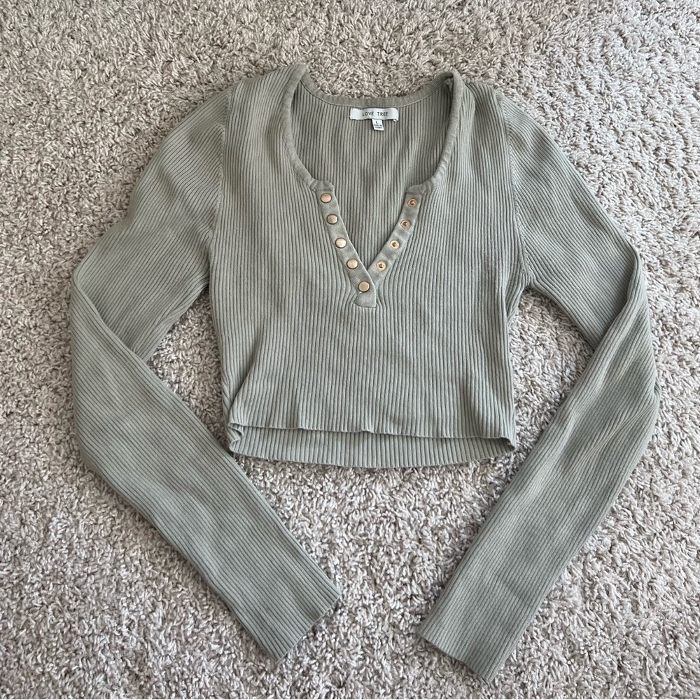 Love Tree Green Long Sleeve Henley